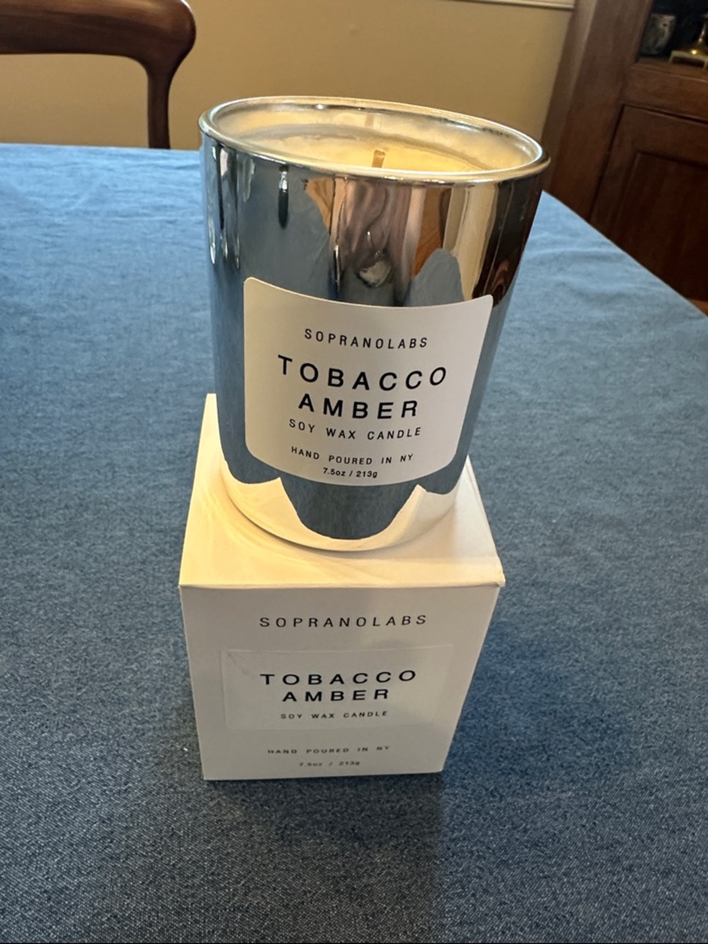 Soprano Tobacco Amber Soy Wax Candle - Silver- New